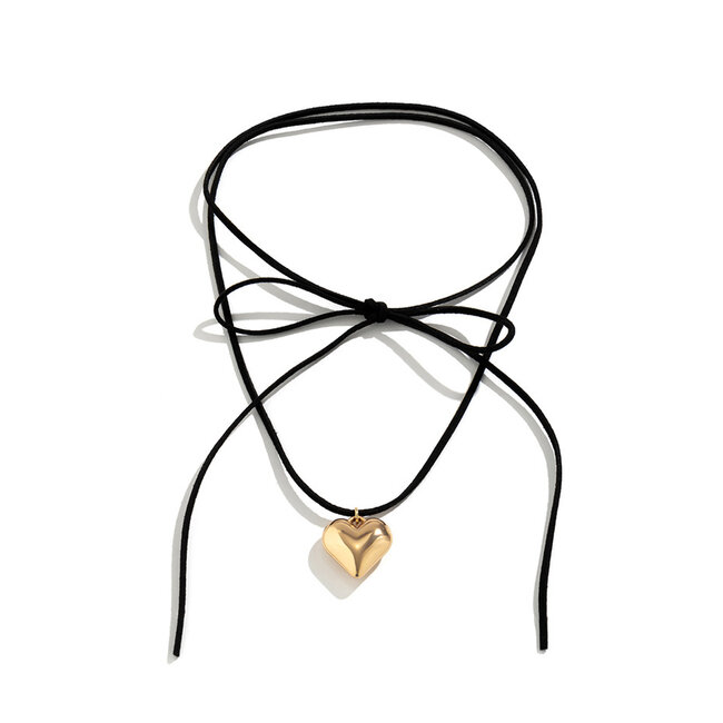 Fashion Favorite Koord Ketting Hart | Zwart/Goud | 142 cm | Fashion Favorite