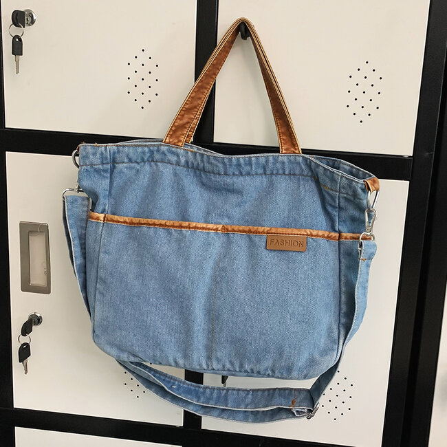 Denim Schoudertas - Lichtblauw | 36 x 33 x 18 cm | Katoen