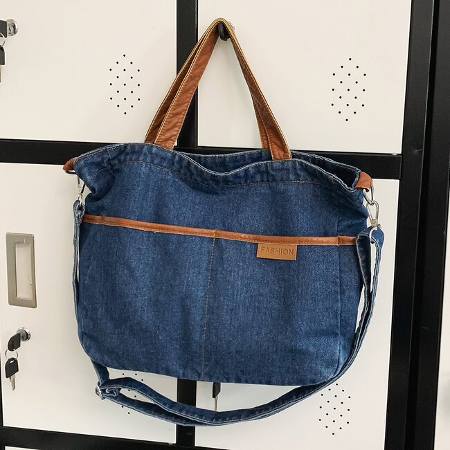 Denim Schoudertas - Donkerblauw | 36 x 33 x 18 cm | Katoen