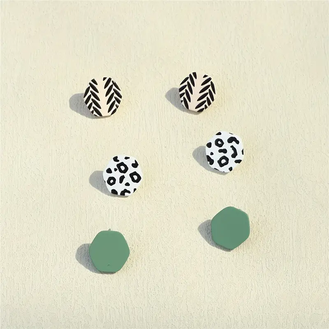 Clay Stud Oorbellen - Set #1 | Hexagon - Acryl | 1,8 x 1,8 cm
