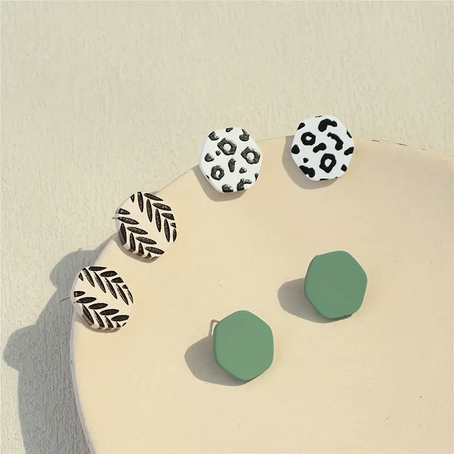 Clay Stud Oorbellen - Set #1 | Hexagon - Acryl | 1,8 x 1,8 cm