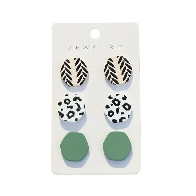 Fashion Favorite Clay Stud Oorbellen - Set #1 | Hexagon - Acryl | 1,8 x 1,8 cm