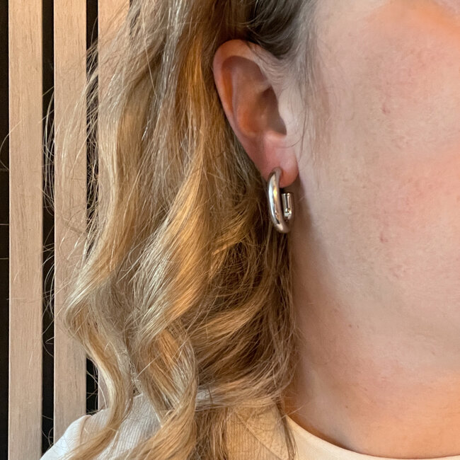 Oorbellen Rectangle Hoop - Zilverkleurig | 2,7 x 1,8 cm | RVS