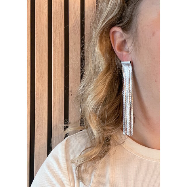 Long Tassle Oorhangers - Zilverkleurig | 10 x 1,5 cm