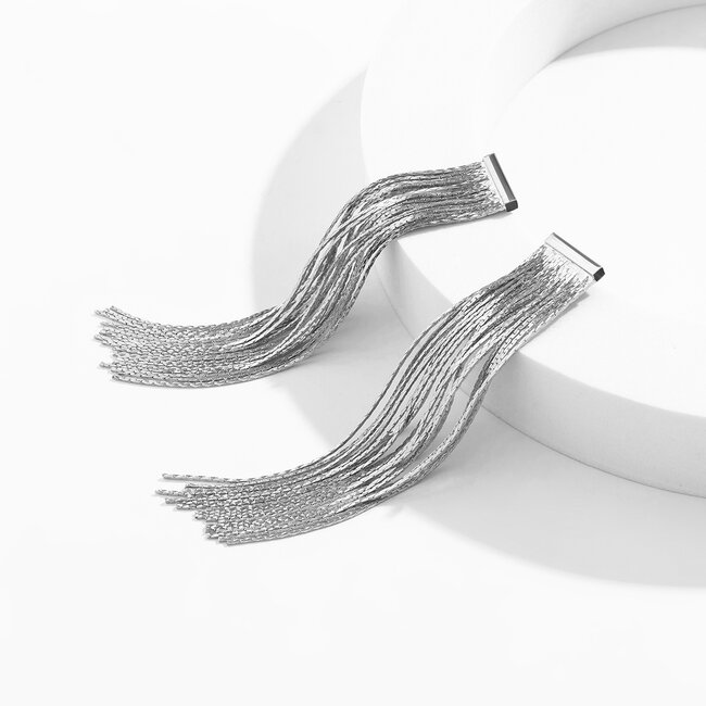 Long Tassle Oorhangers - Zilverkleurig | 10 x 1,5 cm