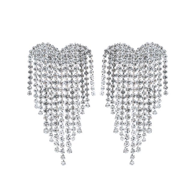 Fashion Favorite Heart Strass Oorhangers - Zilverkleurig | 5,5 x 3 cm | Staal