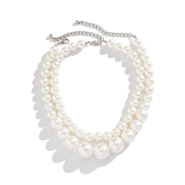 Fashion Favorite Big Double Pearl - Parel Ketting | Set 2 stuks | Imitatieparel / Bijoux