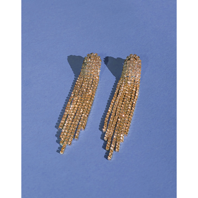 Strass Oorhangers - Goud | 9 x 1,5 cm |  Bijoux/Zirkonia