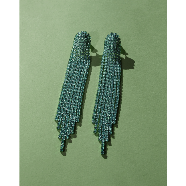 Strass Oorhangers - Groen | 9 x 1,5 cm |  Bijoux/Zirkonia