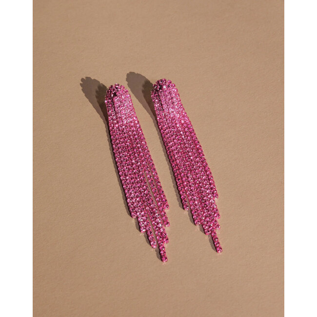 Strass Oorhangers - Roze | 9 x 1,5 cm |  Bijoux/Zirkonia