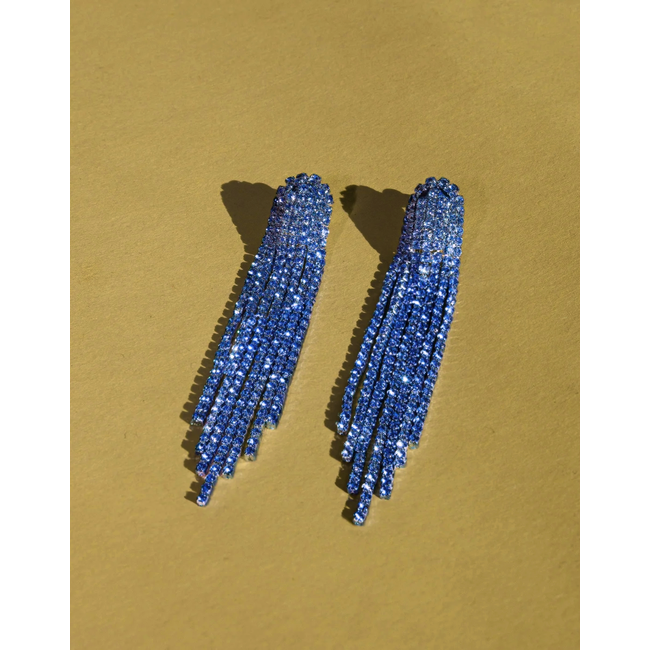 Strass Oorhangers - Blauw | 9 x 1,5 cm |  Bijoux/Zirkonia