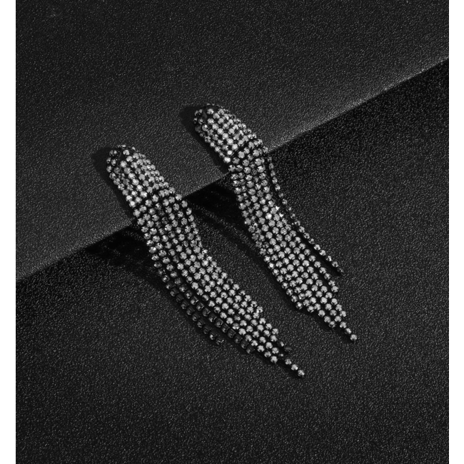 Strass Oorhangers - Antraciet | 9 x 1,5 cm |  Bijoux/Zirkonia