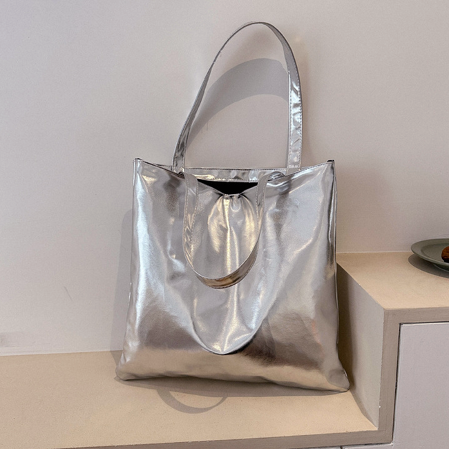 Metallic Shopper - Zilver | 38 x 36,5 cm | Schoudertas | PU Leer
