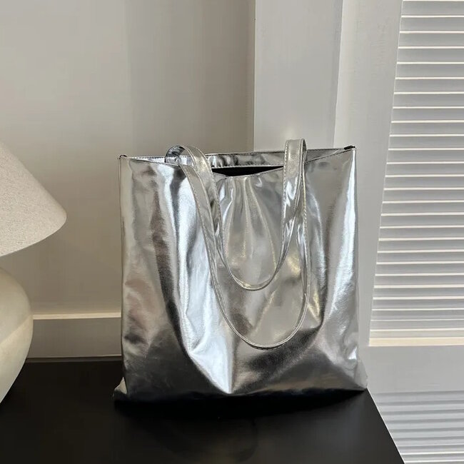 Metallic Shopper - Zilver | 38 x 36,5 cm | Schoudertas | PU Leer