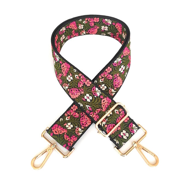Fashion Favorite Bag Strap / Tas Riem | Green - Pink Bloom | Schouderriem