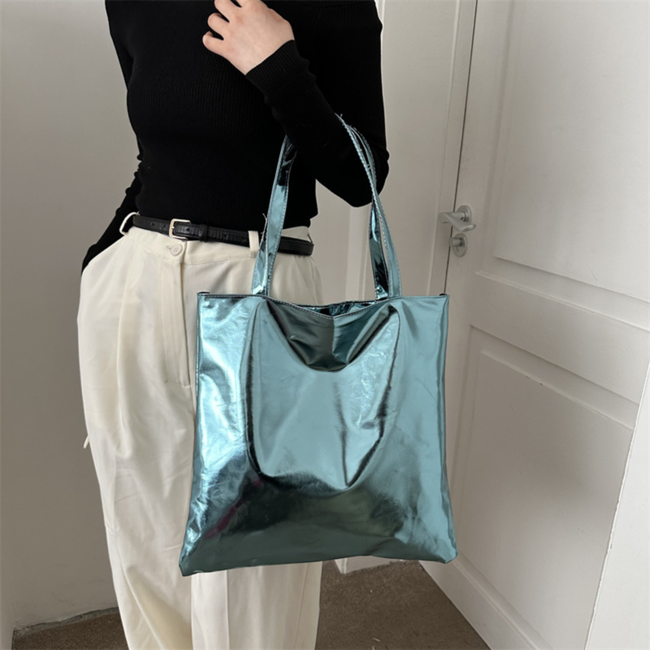 Metallic Shopper - Blauw | 38 x 36,5 cm | Schoudertas | PU Leer