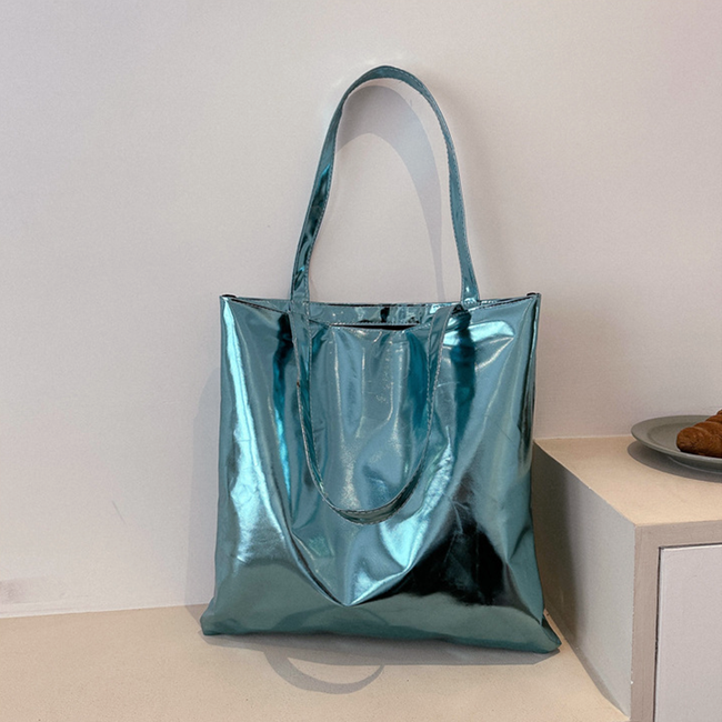 Metallic Shopper - Blauw | 38 x 36,5 cm | Schoudertas | PU Leer