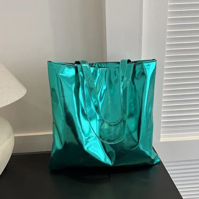 Metallic Shopper - Groen | 38 x 36,5 cm | Schoudertas | PU Leer