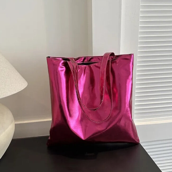 Metallic Shopper - Roze | 38 x 36,5 cm | Schoudertas | PU Leer