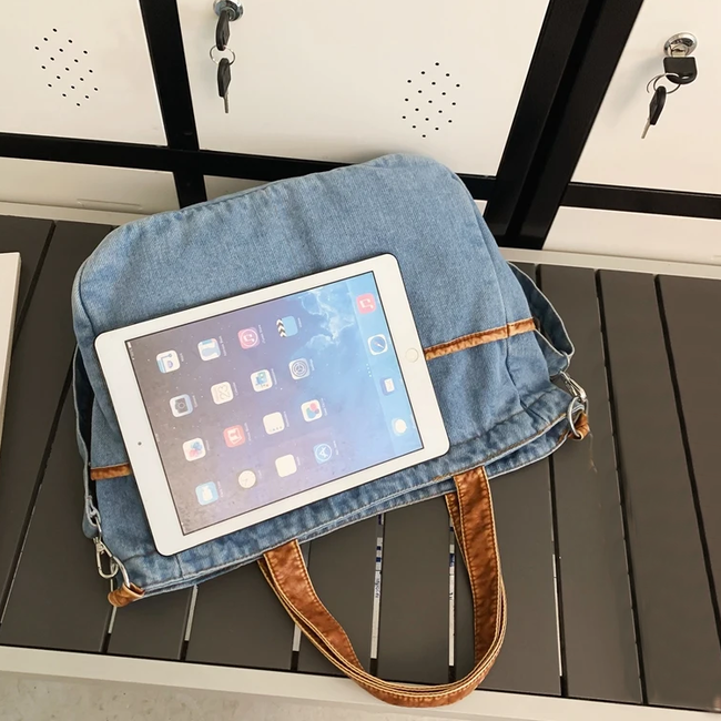 Denim Schoudertas - Lichtblauw | 36 x 33 x 18 cm | Katoen