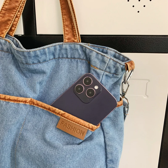 Denim Schoudertas - Lichtblauw | 36 x 33 x 18 cm | Katoen