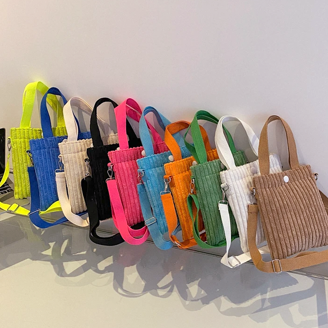 Mini Schoudertas - Corduroy Neon Geel | Ribfluweel | 20,5 x 19 x 0.5 cm