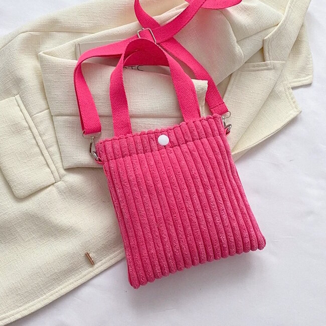 Mini Schoudertas - Corduroy Roze | Ribfluweel | 20,5 x 19 x 0.5 cm