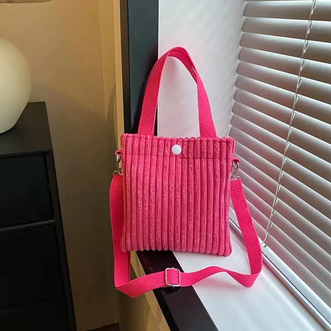 Mini Schoudertas - Corduroy Roze | Ribfluweel | 20,5 x 19 x 0.5 cm