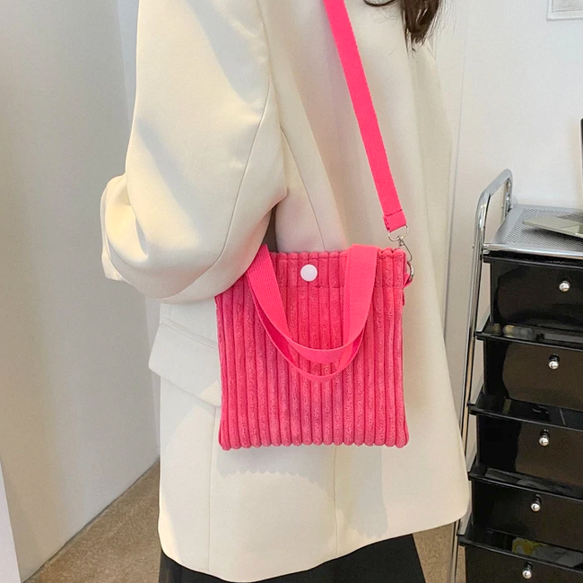 Mini Schoudertas - Corduroy Roze | Ribfluweel | 20,5 x 19 x 0.5 cm