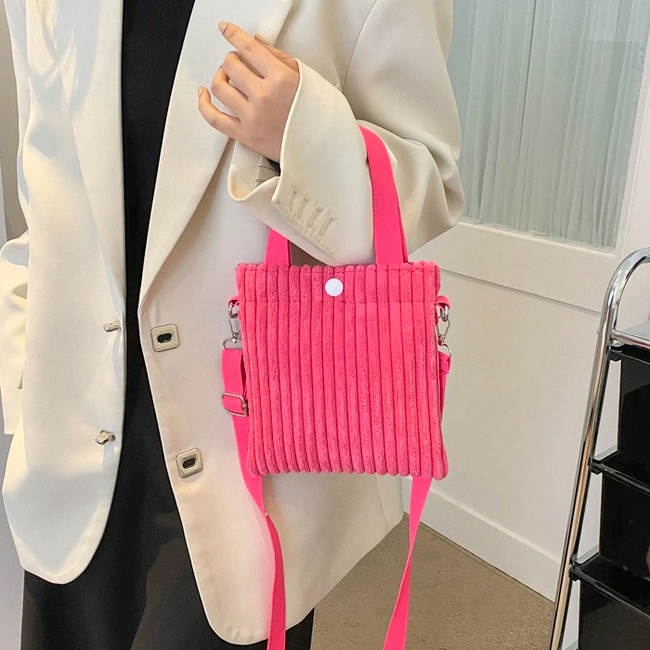 Mini Schoudertas - Corduroy Roze | Ribfluweel | 20,5 x 19 x 0.5 cm