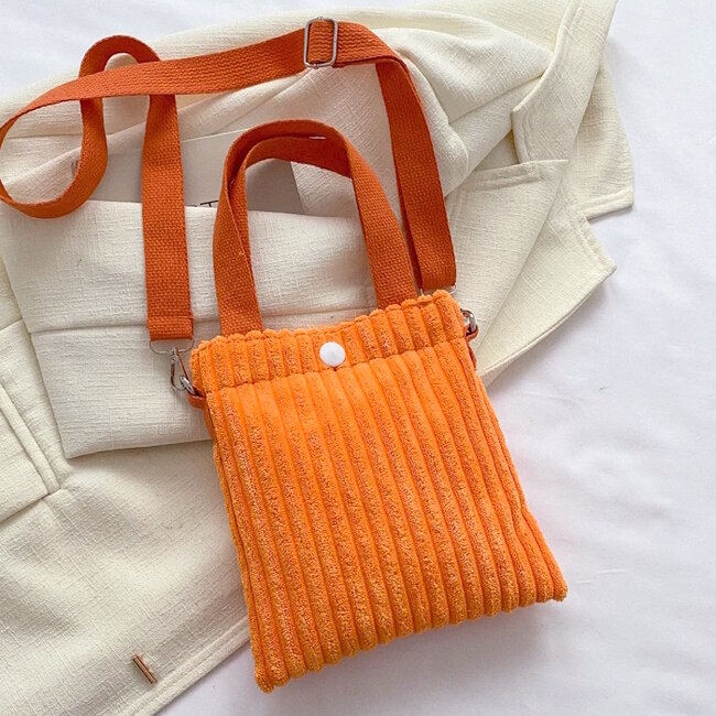 Mini Schoudertas - Corduroy Oranje | Ribfluweel | 20,5 x 19 x 0.5 cm