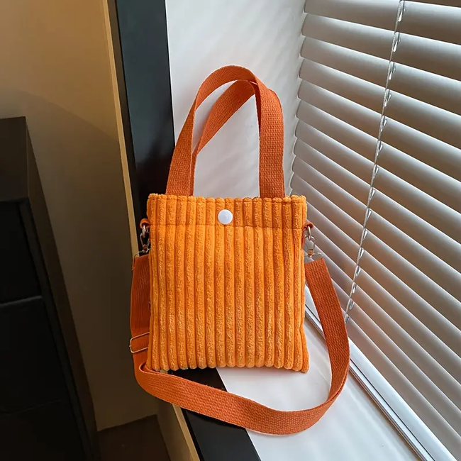 Mini Schoudertas - Corduroy Oranje | Ribfluweel | 20,5 x 19 x 0.5 cm