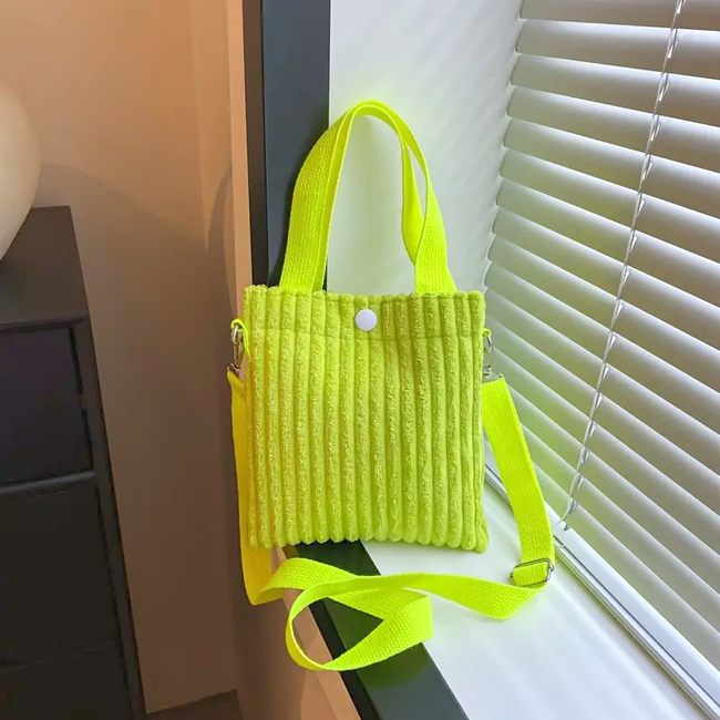 Mini Schoudertas - Corduroy Neon Geel | Ribfluweel | 20,5 x 19 x 0.5 cm