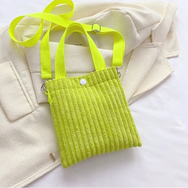 Mini Schoudertas - Corduroy Neon Geel | Ribfluweel | 20,5 x 19 x 0.5 cm