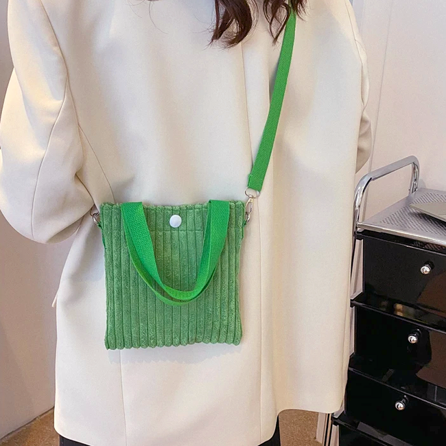 Mini Schoudertas - Corduroy Groen | Ribfluweel | 20,5 x 19 x 0.5 cm
