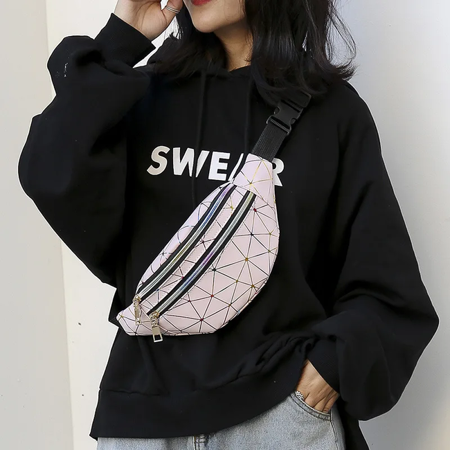 Heuptas - Geometric Roze | Kunstleer/Polyester | 30 x 13 cm