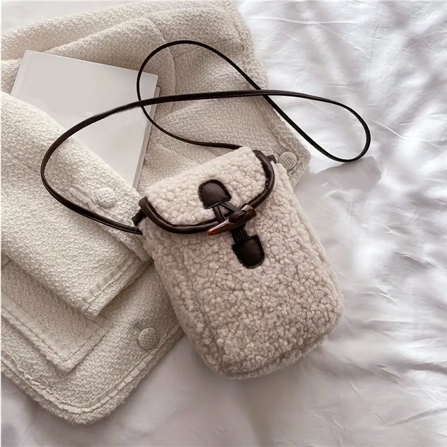 Telefoon Tasje - Teddy Beige | Polyester | 20 x 16 x 5 cm