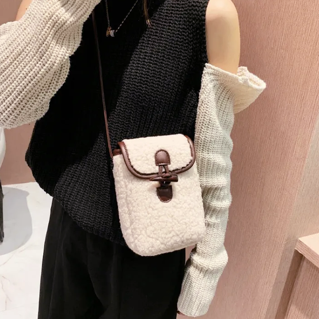 Telefoon Tasje - Teddy Creme | Polyester | 20 x 16 x 5 cm