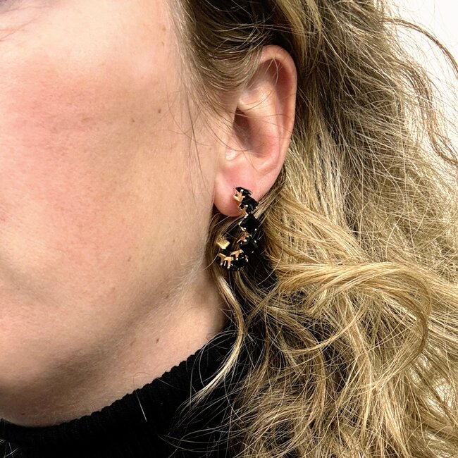 YARE Oorringen - Zwart/Goud | | 2,8 x 2,8 cm | Stainless Steel