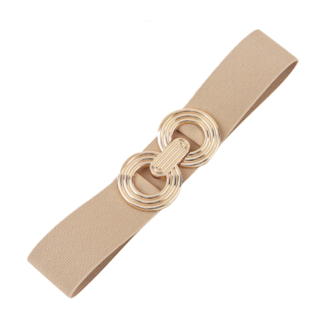 Fashion Favorite Elastische Riem - Cirkel Beige/Goud