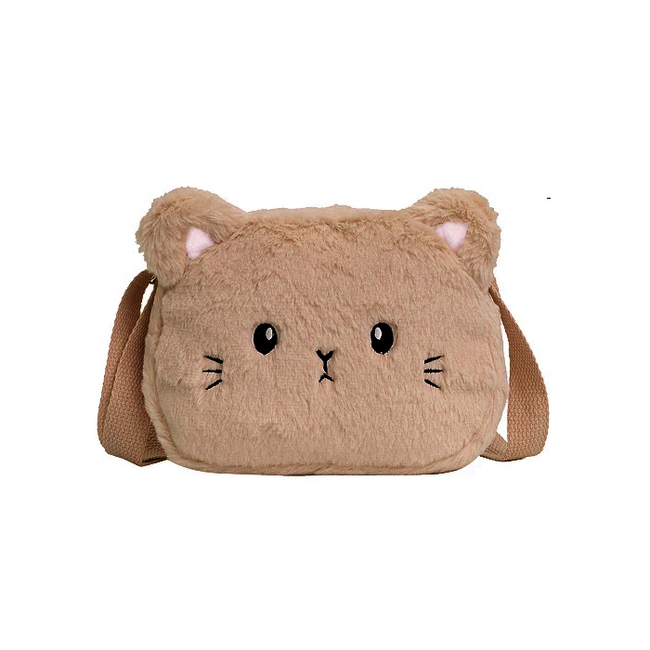 Fashion Favorite Fluffy Tasje - Poes  Beige/Bruin | 20 x 15 x 6 cm | Polyester / Acryl