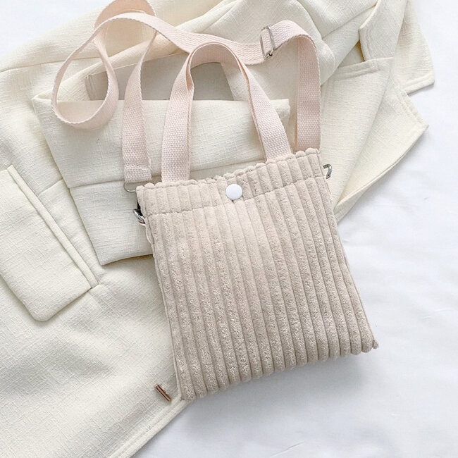 Mini Schoudertas - Corduroy Creme | Ribfluweel | 20,5 x 19 x 0.5 cm