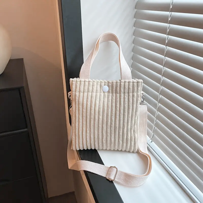 Mini Schoudertas - Corduroy Creme | Ribfluweel | 20,5 x 19 x 0.5 cm
