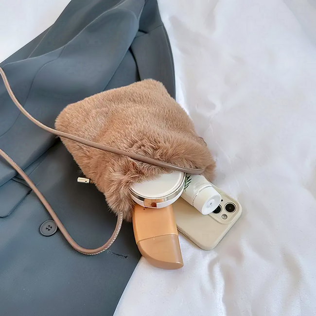 Fluffy Tasje - Brown Tea / Beige | 22 x 18 x 6 cm | Telefoontasje