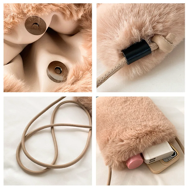 Fluffy Tasje - Choco Brown / Bruin | 22 x 18 x 6 cm | Telefoontasje