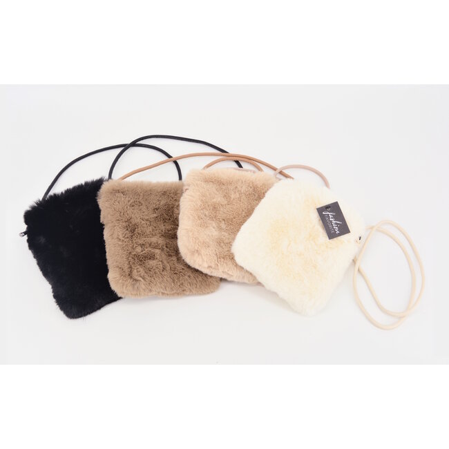 Fluffy Tasje - Pure Black / Zwart | 22 x 18 x 6 cm | Telefoontasje
