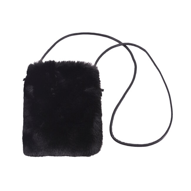 Fashion Favorite Fluffy Tasje - Pure Black / Zwart | 22 x 18 x 6 cm | Telefoontasje
