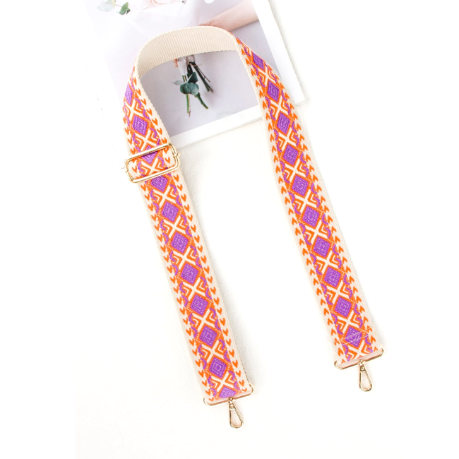 Bag Strap / Tas Riem Aztec |  Paars/Oranje/Beige | 130 x 5 cm