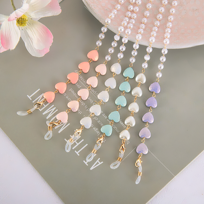 Brillenkoord - Parel/Hartje Mintgroen | Zonnebril Ketting | 68 cm