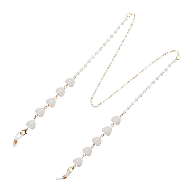 Fashion Favorite Brillenkoord - Parel/Hartje Creme | Zonnebril Ketting | 68 cm